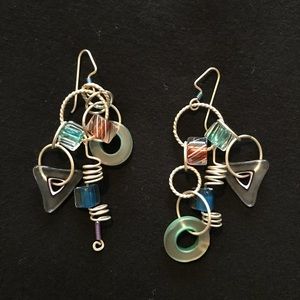 Artisan silver/gold beaded hanging earrings